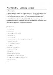 English Worksheet: New York City - speaking assignment