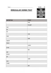 English Worksheet: Irregular verbs test
