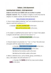 English Worksheet: Subject - Verb Agreement