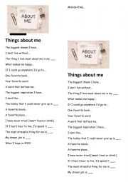 English worksheet: Things about me