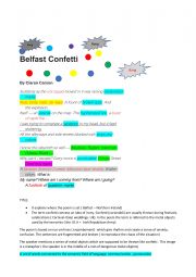 English Worksheet: Belfast Confetti: poem analysis