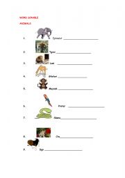 English Worksheet: Animals -word scrabble 