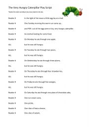 English Worksheet: Hungry Caterpillar Play Script