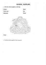 English Worksheet: school supplies