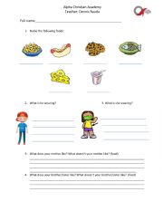 English Worksheet: Test about food