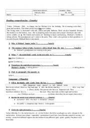 English Worksheet: End of term test 2 (7th form)