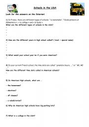 English Worksheet: Schools in the USA