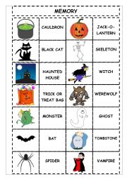 English Worksheet: Halloween Memory Game