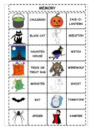 Halloween Memory Game with Simple Present and What Time part 1 - ESL  worksheet by juliag