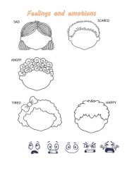 English Worksheet: Feelings. Match the feeling with the face