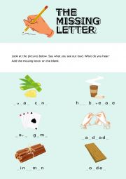 English Worksheet: Missing letter