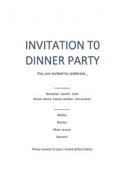 English Worksheet: Dinner invitation