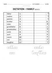 Word Shapes Dictation Worksheet (FAMILY)