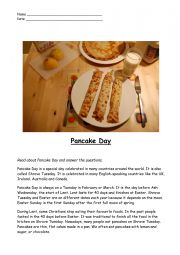 English Worksheet: Pancake Day reading comprehension