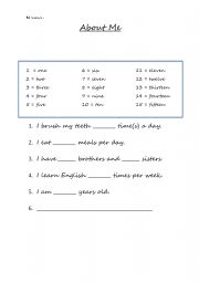 English Worksheet: About Me Worksheet
