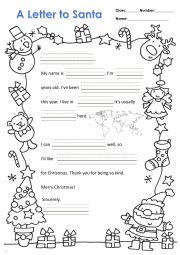 English Worksheet: A Letter to Santa