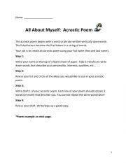 English Worksheet: Acrostic Poem