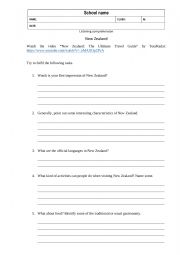English Worksheet: New Zealand, the ultimate guide - listening comprehension