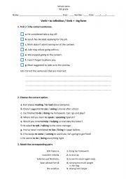 Verb + to infinitive / Verb + -ing form - worksheet