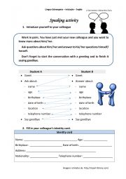 English Worksheet: Introducing yourself - role play