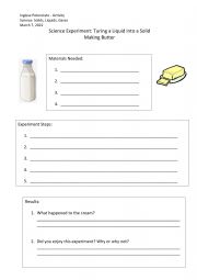 English Worksheet: Science - Cream to Butter