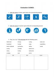 English Worksheet: Test Sport