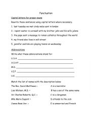 English Worksheet: Punctuation - Using capital letters for proper nouns & abbreviations