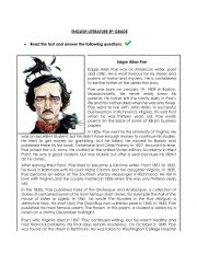 English Worksheet: EDGAR ALLAN POE QUESTIONS AND ANSWERS