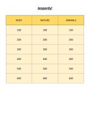 English Worksheet: Jeopardy