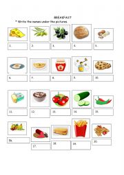 English Worksheet: Breakfast Vocabulary - What do you eat for breakfast? 