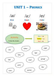 English worksheet: Phoneme worksheet /eɪ/, /ɑː/ and /aɪ/