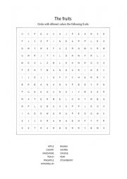 English Worksheet: Fruits wordsearch