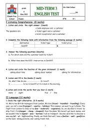 English Worksheet: Mid-tem 3 English test for Tunisian eighth graders