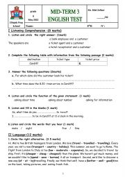 Mid-tem 3 English test for Tunisian eighth graders