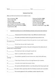 English Worksheet: Sentence Errors Test