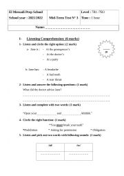 English Worksheet: Mid-Term Test N3 7th form