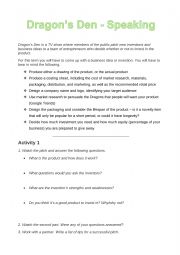 English Worksheet: Dragon�s Den Speaking