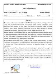 English Worksheet: First form end of term 3 test 