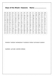 days & months word search