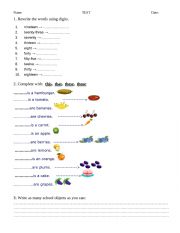 English Worksheet: test unit 0 