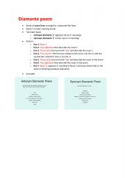 English Worksheet: Diamante poem - Pattern