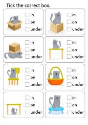 English Worksheet: PREPOSITIONS IN ON UNDER