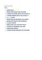 English Worksheet: Classroom Hunt 