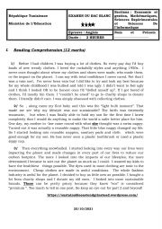 English Worksheet: End Term Test 3 5 BAC BLANC TUNISIAN STUDENTS