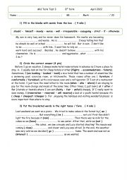 English Worksheet: mid term test 3 8th form 