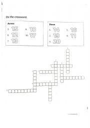 English Worksheet: Numbers Crossword from 11 to 20