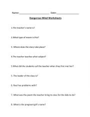 English Worksheet: Dangerous Minds Questions and Answers