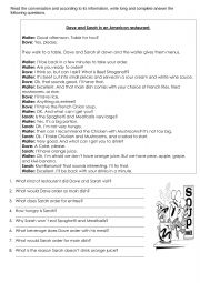 English Worksheet: At the restaurant