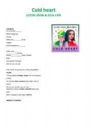 English Worksheet: Cold heart - Elton John & Dua Lipa - song activity