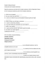English Worksheet: Compound and cpmplex sentences